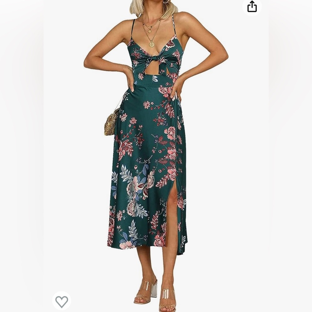 Spaghetti Strap Midi Satin Dresses Tie Front Backless Split Hollow Dress